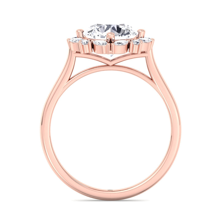 Round Cut  Engagement Ring with Round Cut Halo and Milligrain in Two-Toned Band