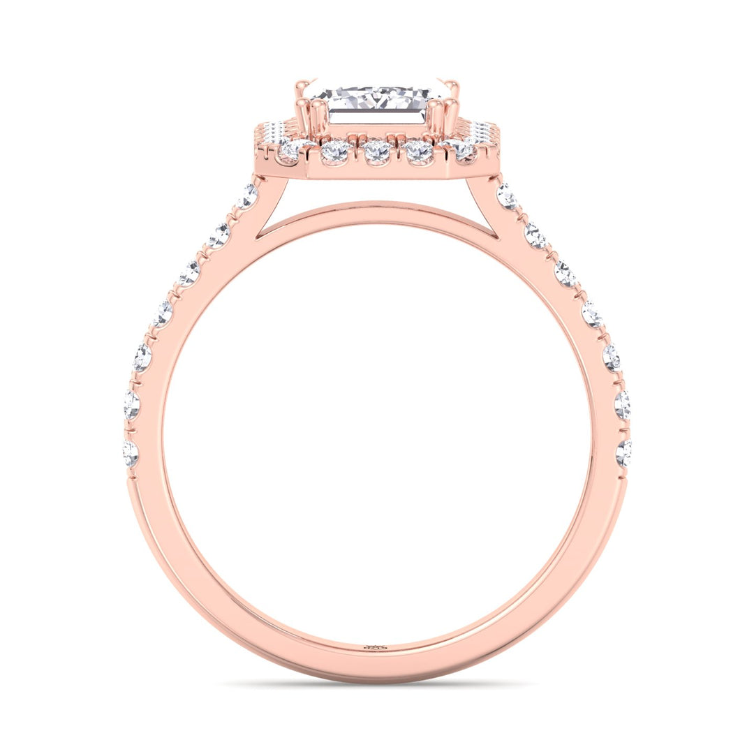 Emerald Cut Halo Engagement Ring with Sidestones