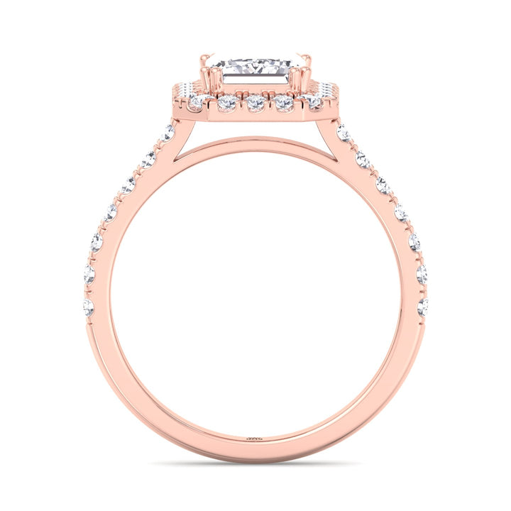 Emerald Cut Halo Engagement Ring with Sidestones