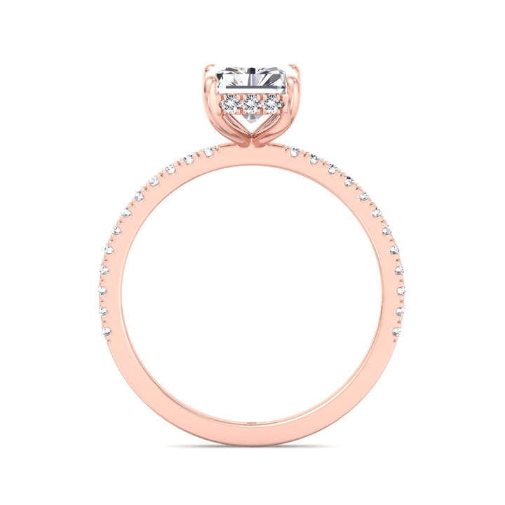 Radiant Cut Hidden Halo Engagement Ring with Pavé Band