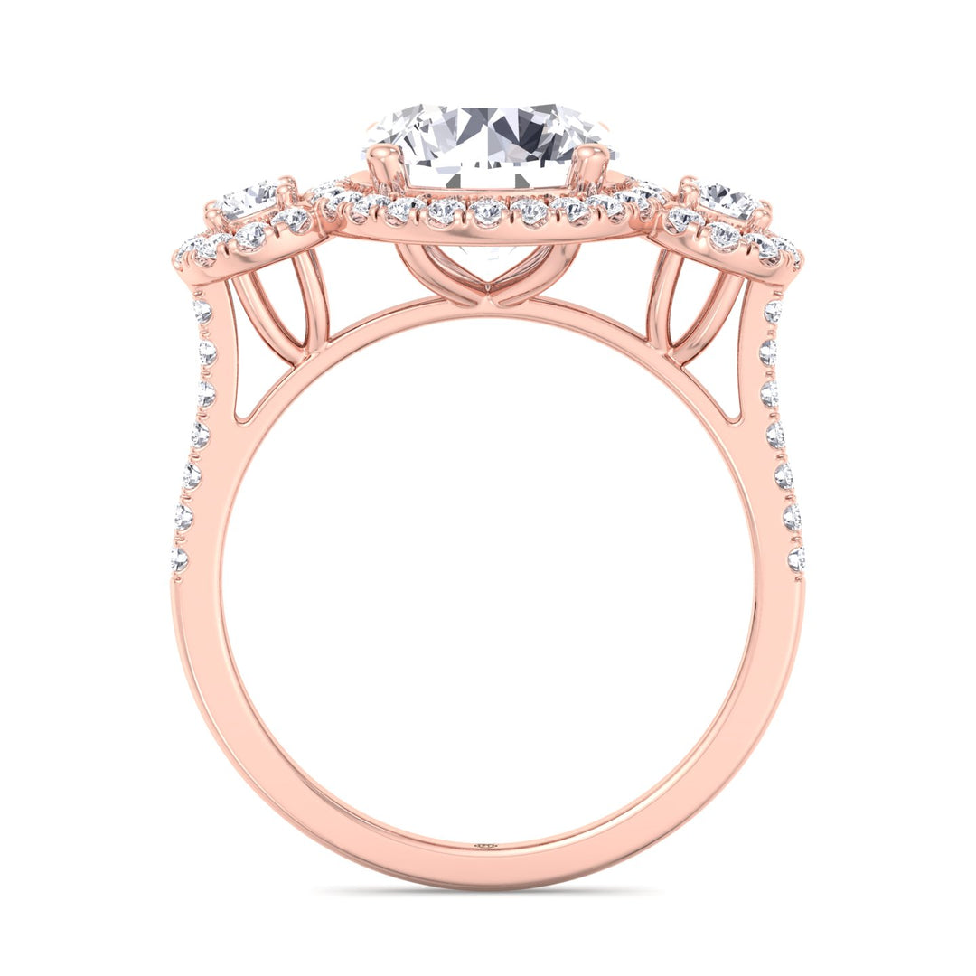 Round Cut Triple Halo Ring with Sidestones