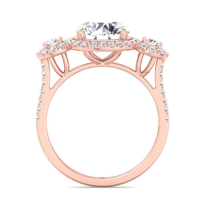 Round Cut Triple Halo Ring with Sidestones