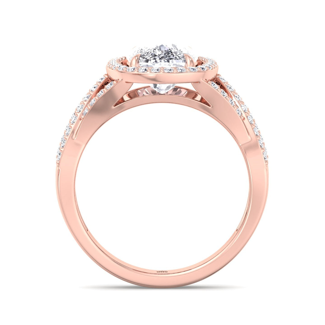 Elongated Cushion Cut Halo Engagement Ring Twist Band With Sidestones