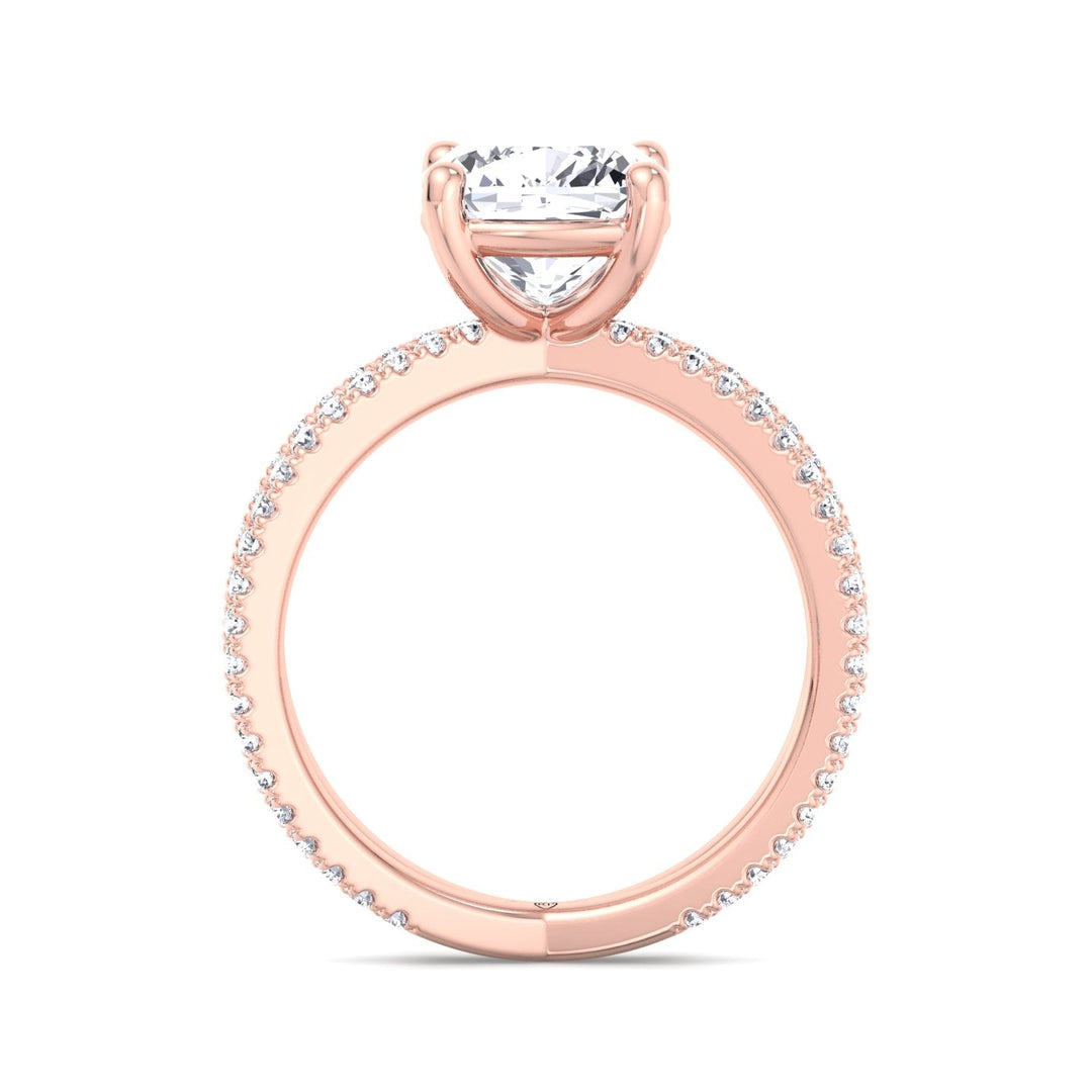 Cushion Cut Engagement Ring With Double Band Sidestones