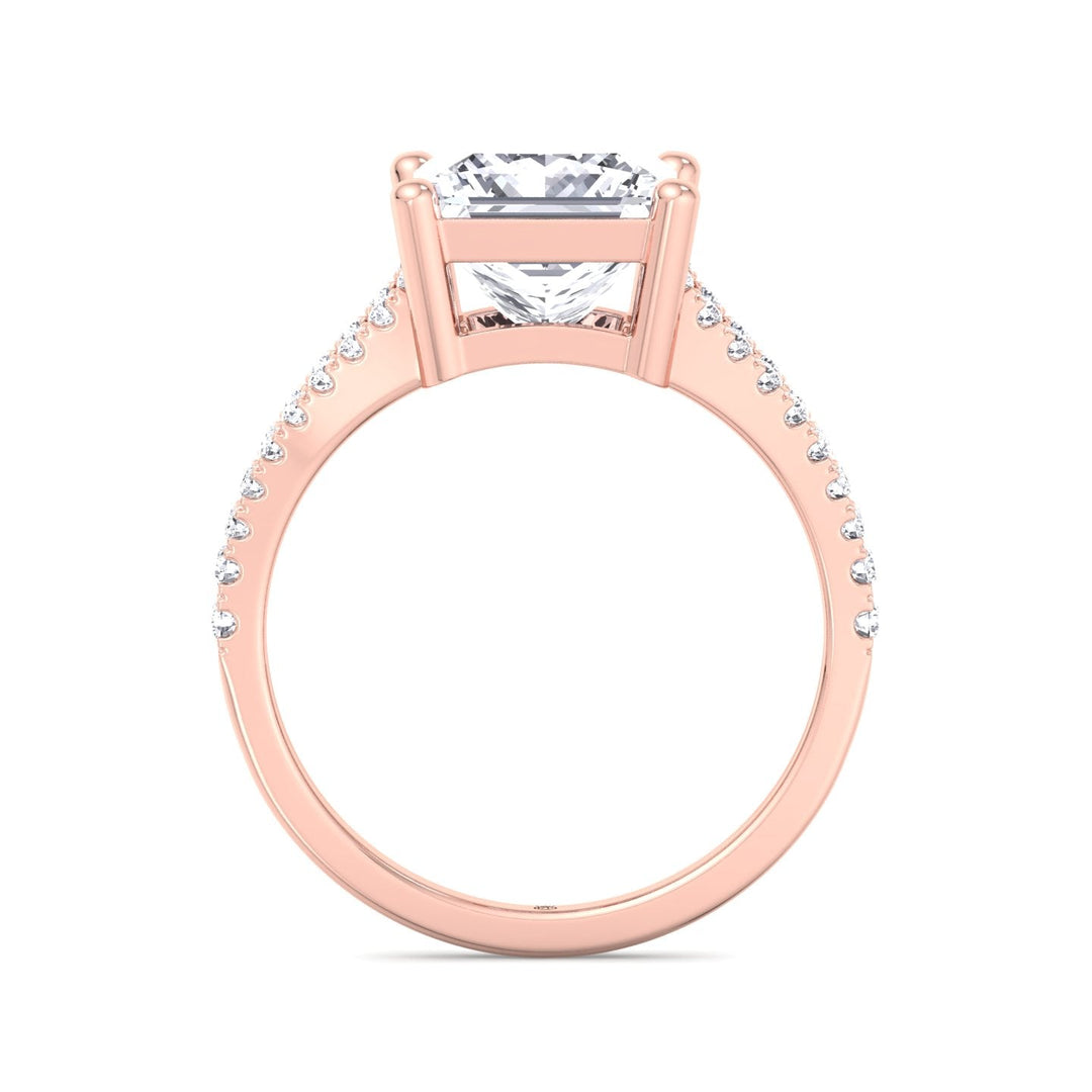 Princess Cut Engagement Ring With Double Band &amp;  Sidestones