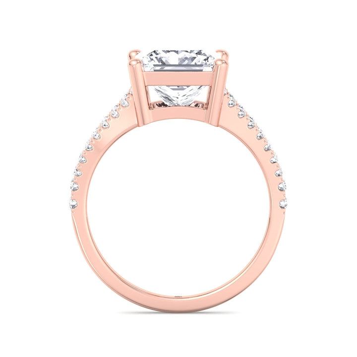 Princess Cut Engagement Ring With Double Band &amp;  Sidestones