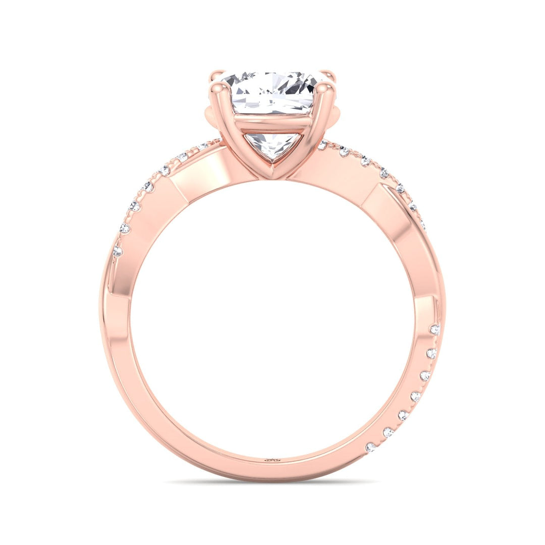 Cushion Cut Engagement Ring With Twisted Band &amp; Sidestones