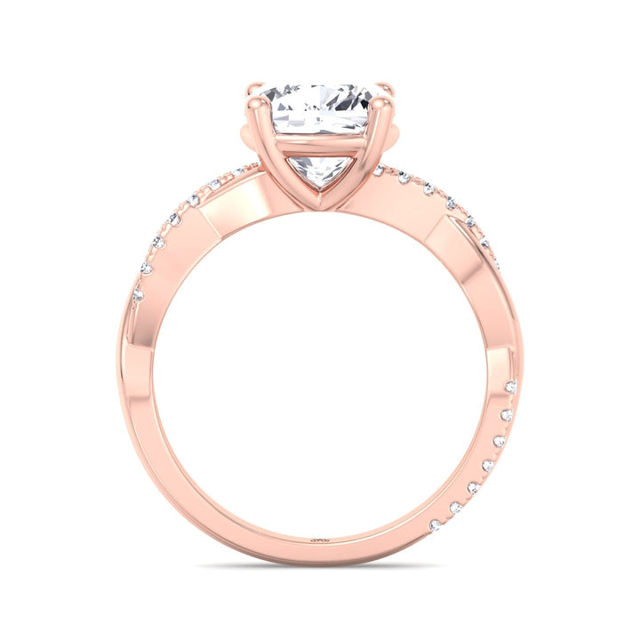 Cushion Cut Engagement Ring With Twisted Band &amp; Sidestones