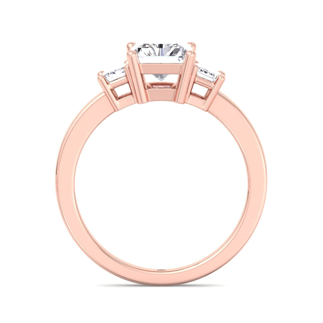 Radiant Cut Engagement Ring with Emerald Sidestones