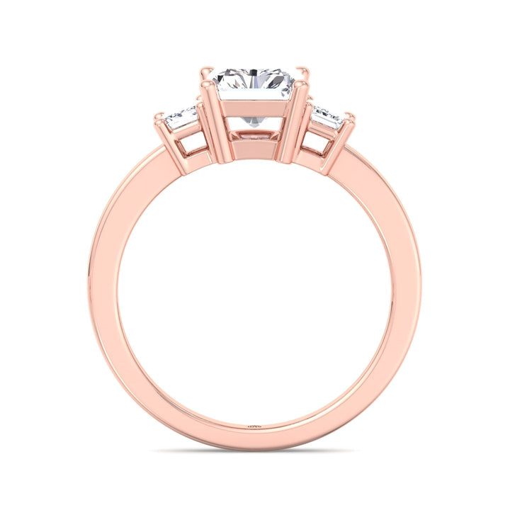 Radiant Cut Engagement Ring with Emerald Sidestones