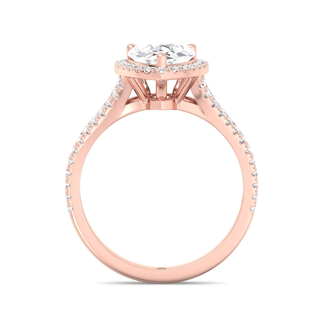 Pear Shape Halo Engagement Ring With Pavé Double Band