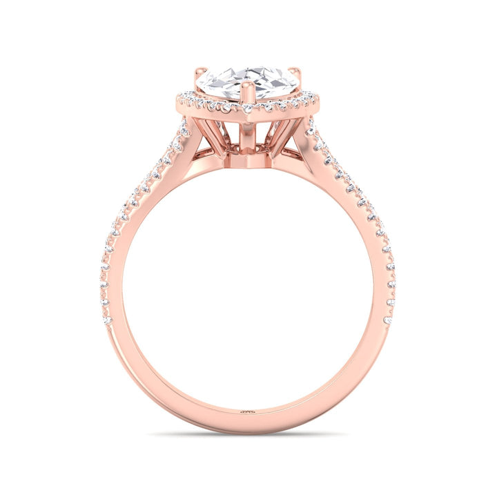 Pear Shape Halo Engagement Ring With Pavé Double Band