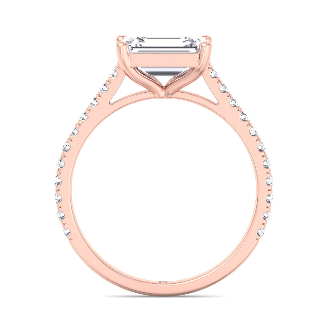 East West Emerald Cut   Engagement Ring with Sidestones