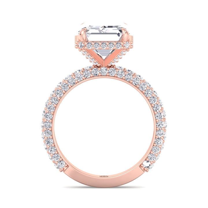 Emerald Cut Engagement Ring with Sidestones and Hidden Halo
