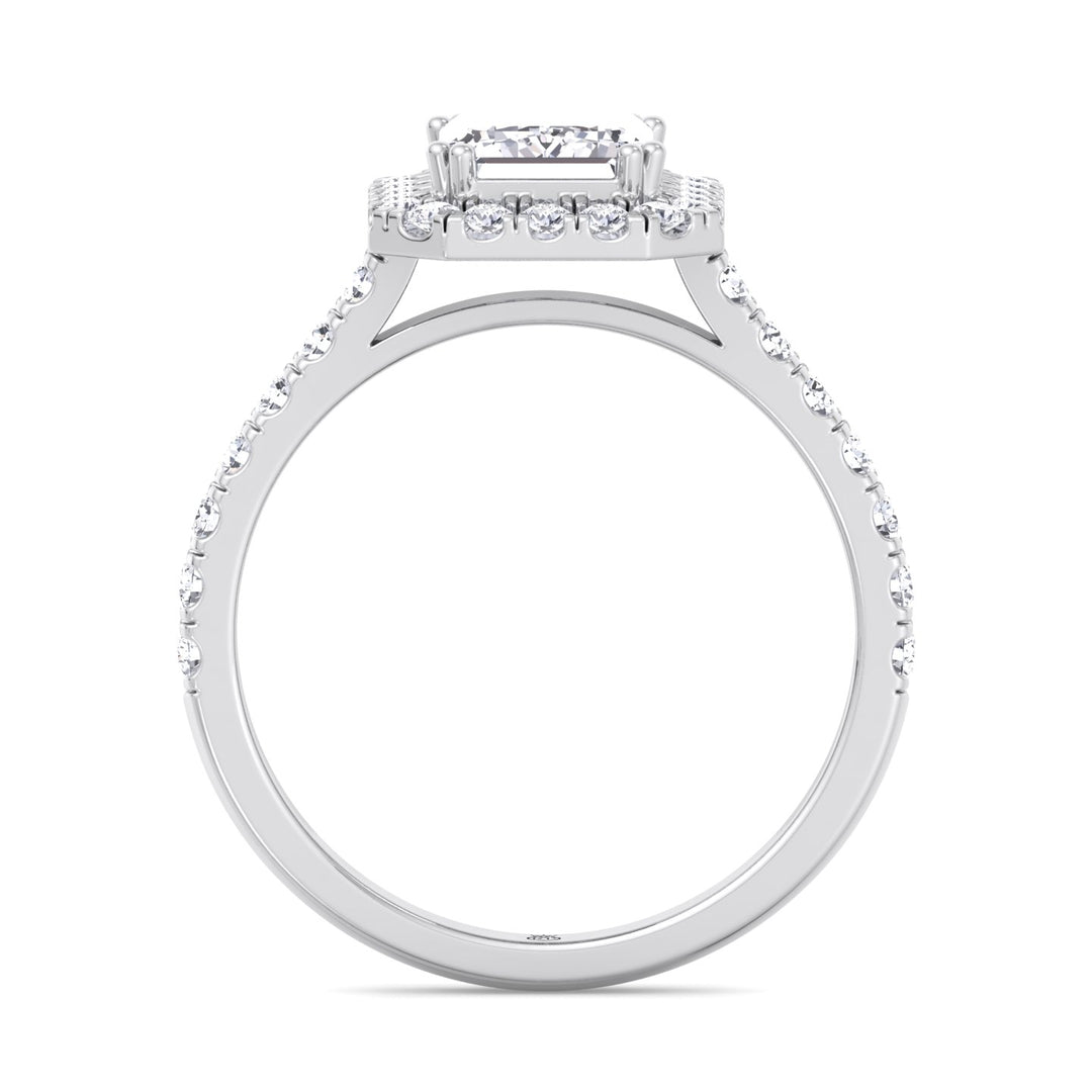 Emerald Cut Halo Engagement Ring with Sidestones
