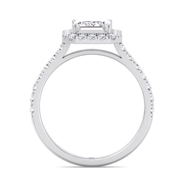 Emerald Cut Halo Engagement Ring with Sidestones