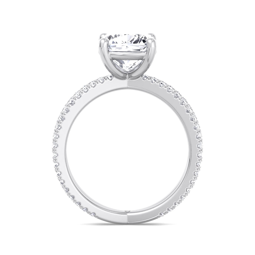 Cushion Cut Engagement Ring With Double Band Sidestones