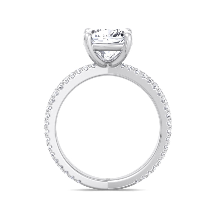 Cushion Cut Engagement Ring With Double Band Sidestones