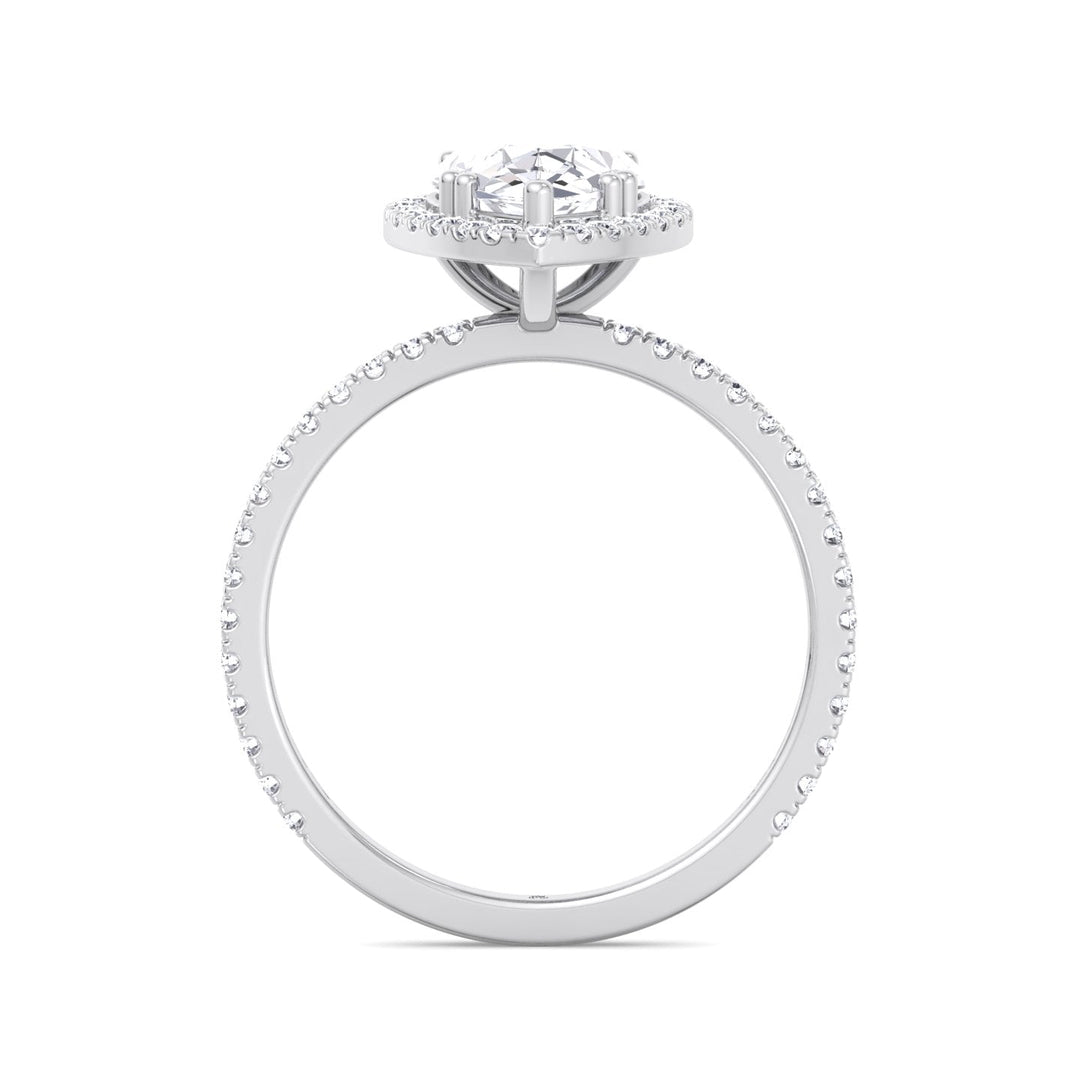 Pear Shape Dainty Engagement Ring With Halo &amp; Sidestones