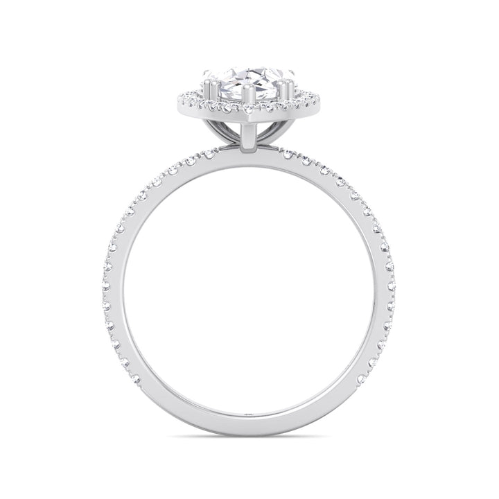 Pear Shape Dainty Engagement Ring With Halo &amp; Sidestones
