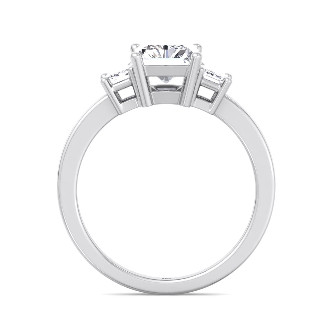 Radiant Cut Engagement Ring with Emerald Sidestones