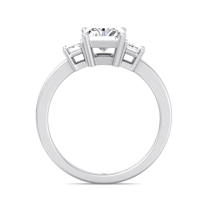 Radiant Cut Engagement Ring with Emerald Sidestones
