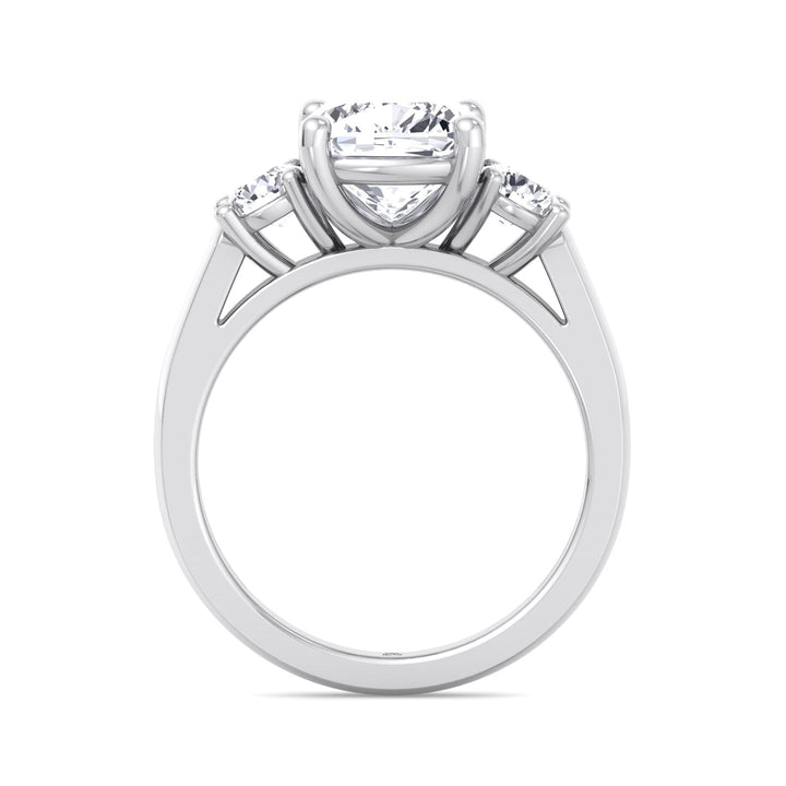 Cushion Cut   Engagement Ring With Round Sidestones
