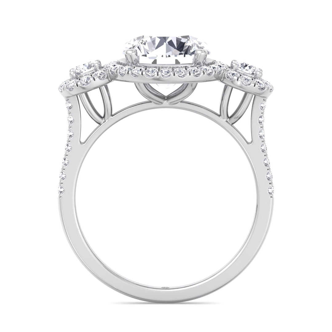 Round Cut Triple Halo Ring with Sidestones