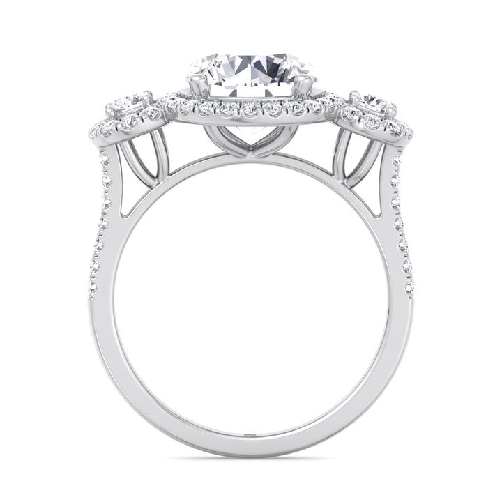 Round Cut Triple Halo Ring with Sidestones