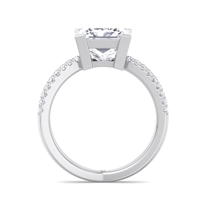 Princess Cut Engagement Ring With Criss Cross Pavé Band