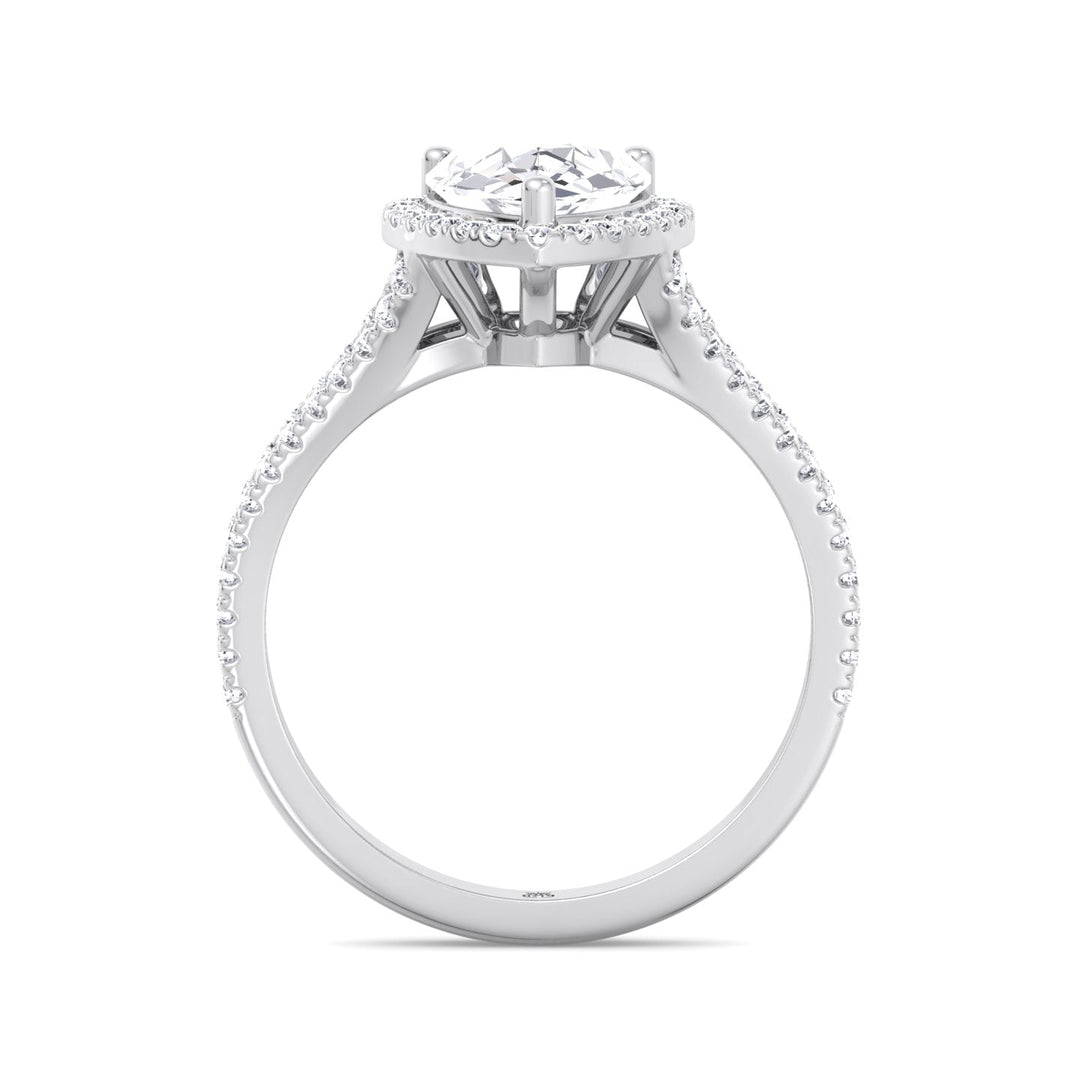 Pear Shape Halo Engagement Ring With Pavé Double Band