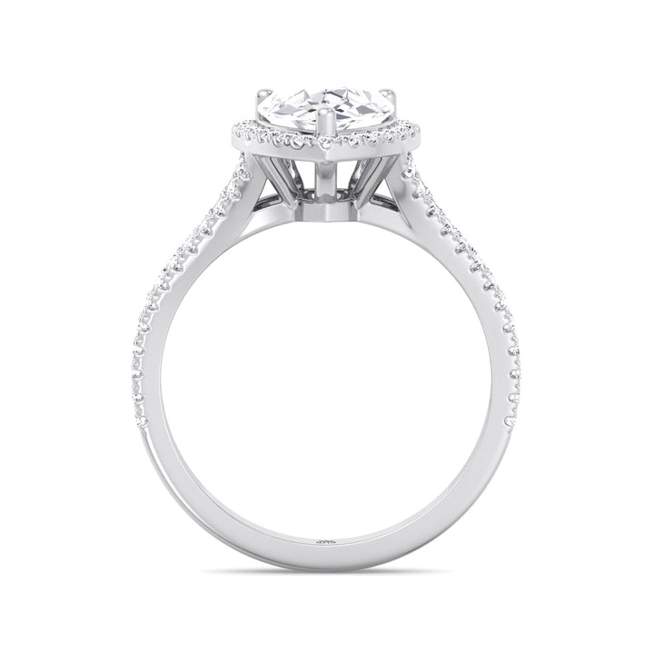 Pear Shape Halo Engagement Ring With Pavé Double Band