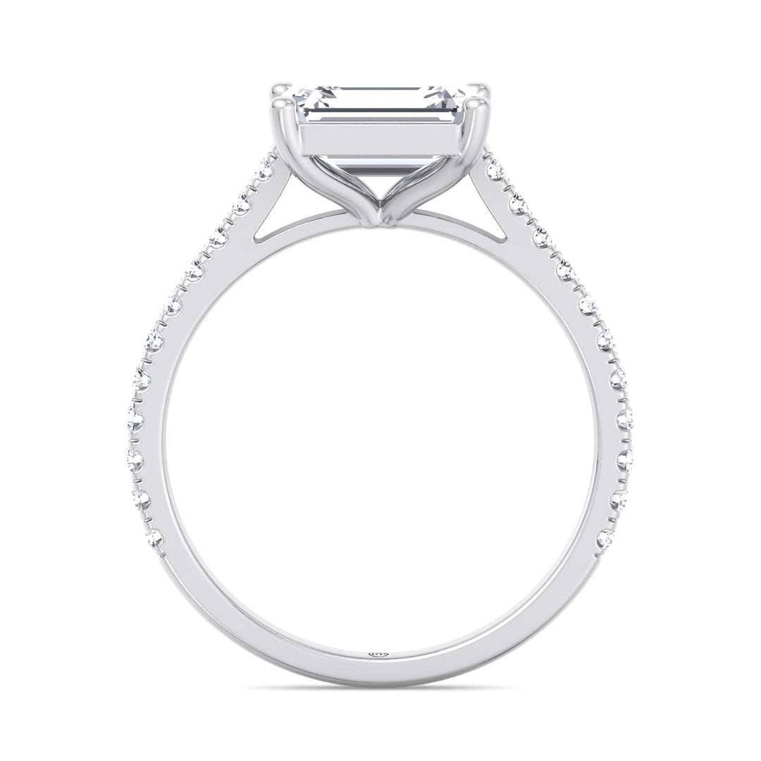 East West Emerald Cut   Engagement Ring with Sidestones