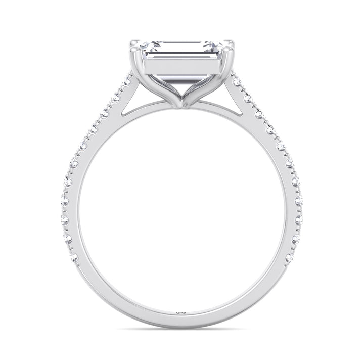 East West Emerald Cut   Engagement Ring with Sidestones
