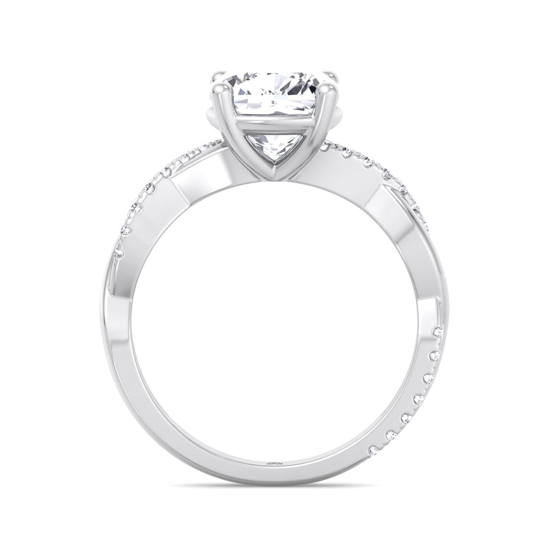 Cushion Cut Engagement Ring With Twisted Band &amp; Sidestones