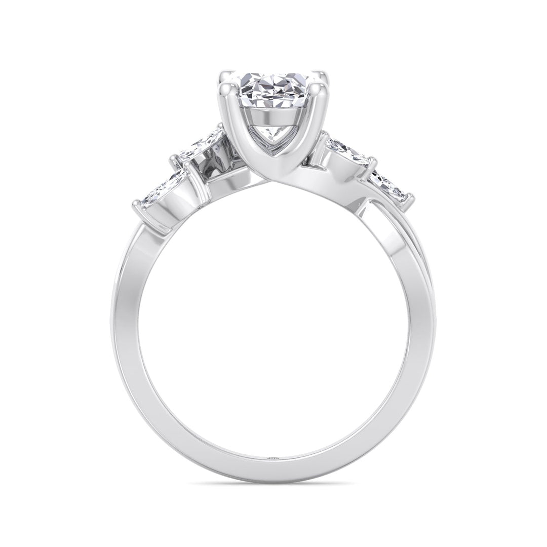 Oval Cut Twist Band Engagement Ring with Marquise Shape Sidestones