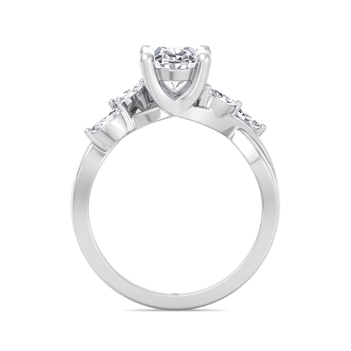 Oval Cut Twist Band Engagement Ring with Marquise Shape Sidestones