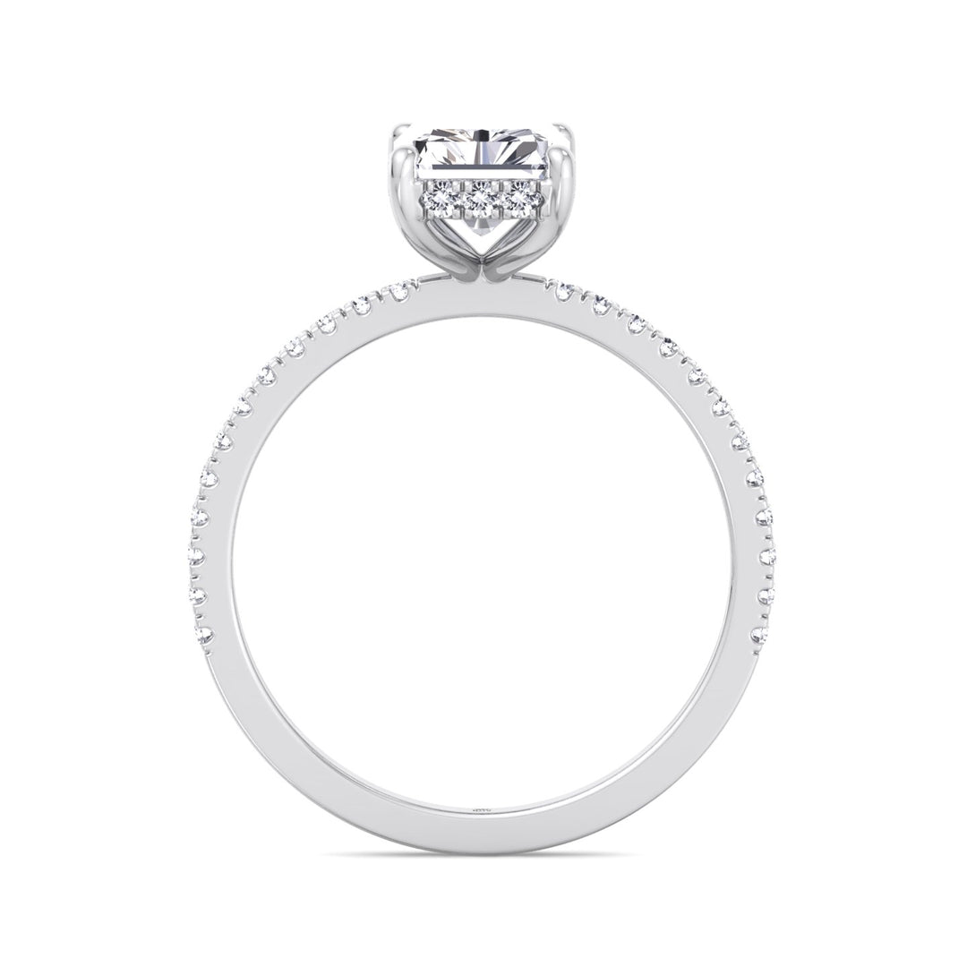 Radiant Cut Hidden Halo Engagement Ring with Pavé Band