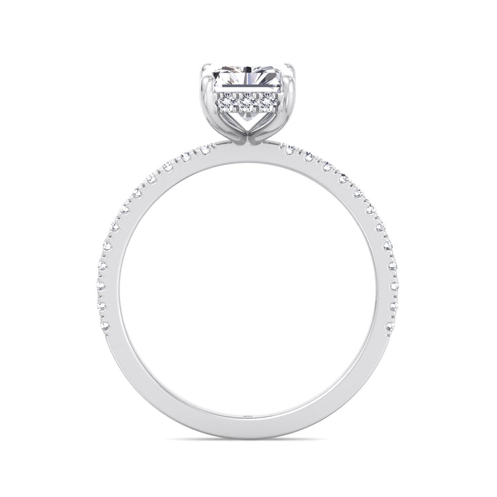 Radiant Cut Hidden Halo Engagement Ring with Pavé Band