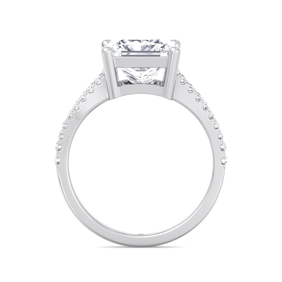 Princess Cut Engagement Ring With Double Band &amp;  Sidestones