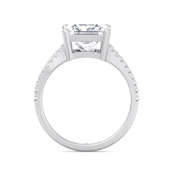 Princess Cut Engagement Ring With Double Band &amp;  Sidestones
