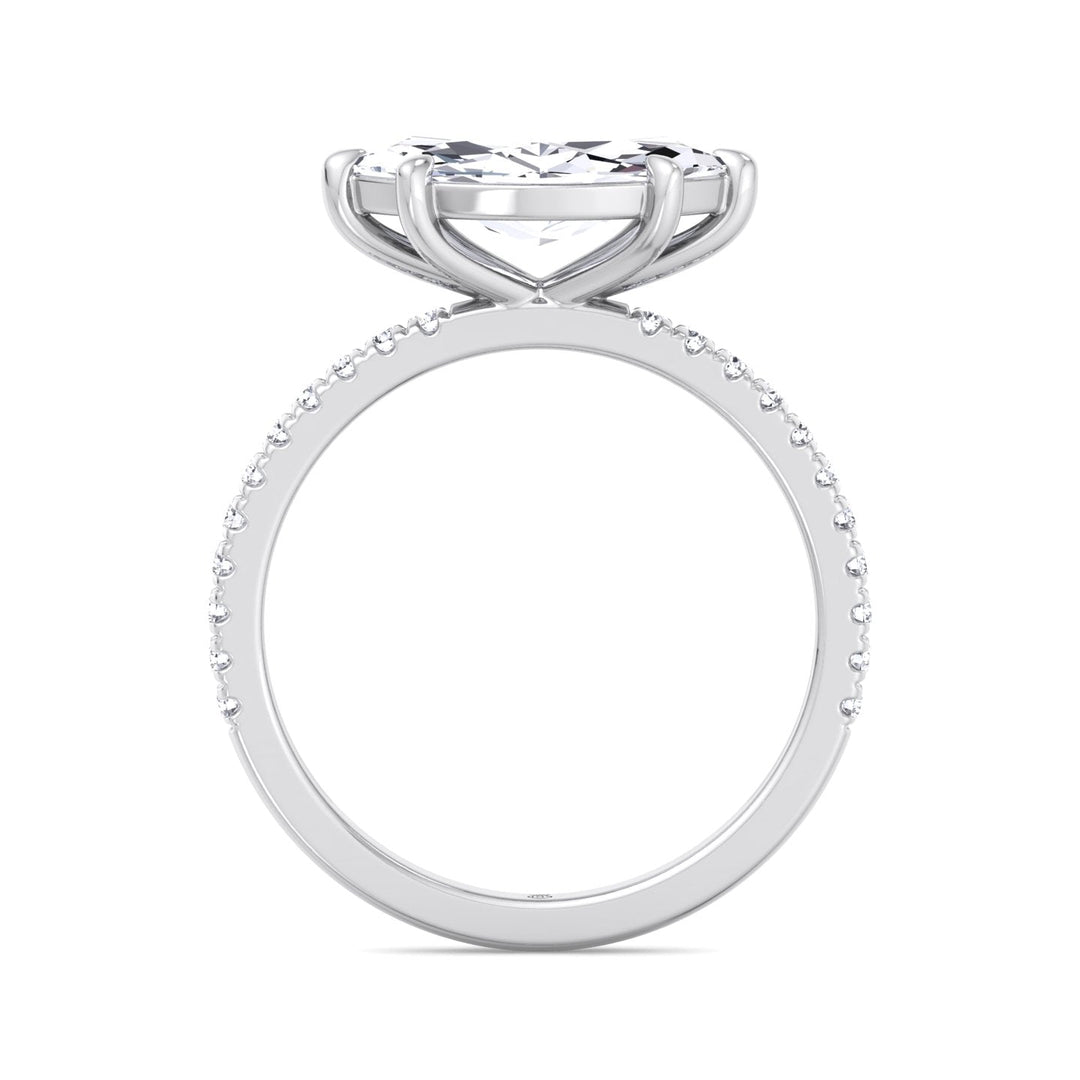 East to West Marquise Cut Engagement Ring With Sidestones