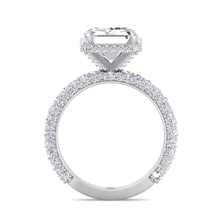 Emerald Cut Engagement Ring with Sidestones and Hidden Halo