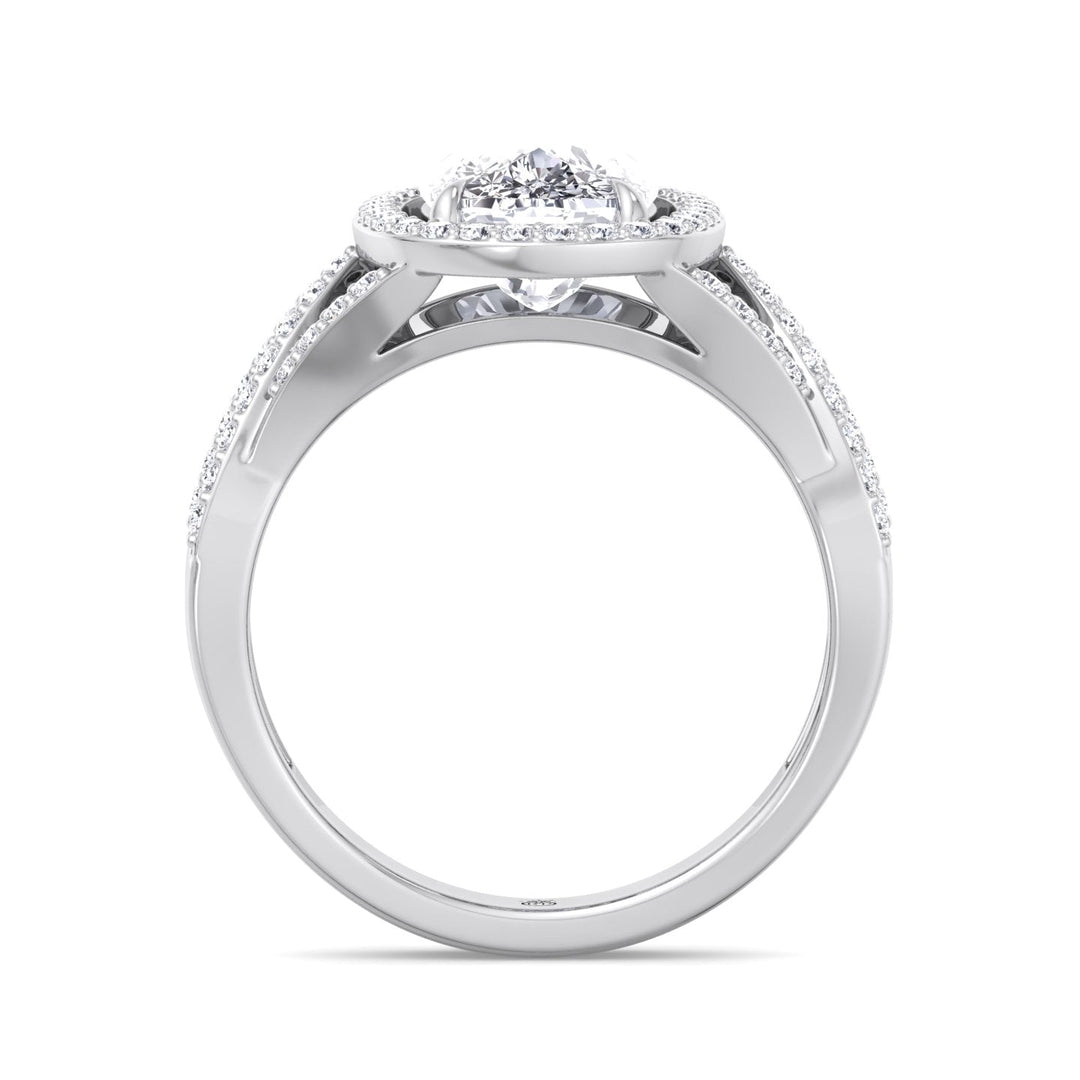 Elongated Cushion Cut Halo Engagement Ring Twist Band With Sidestones