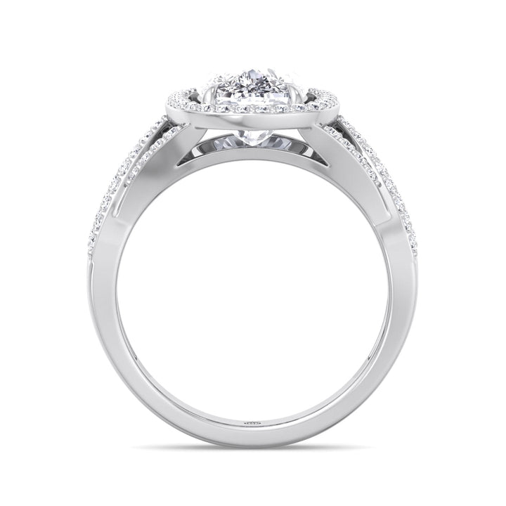 Elongated Cushion Cut Halo Engagement Ring Twist Band With Sidestones