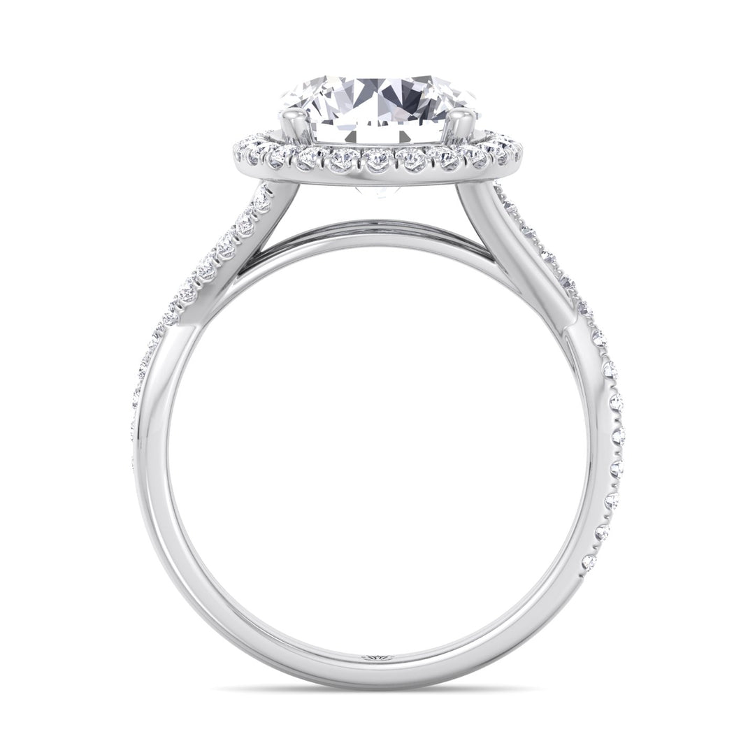 Round Cut Halo Engagement Ring with Twist Band