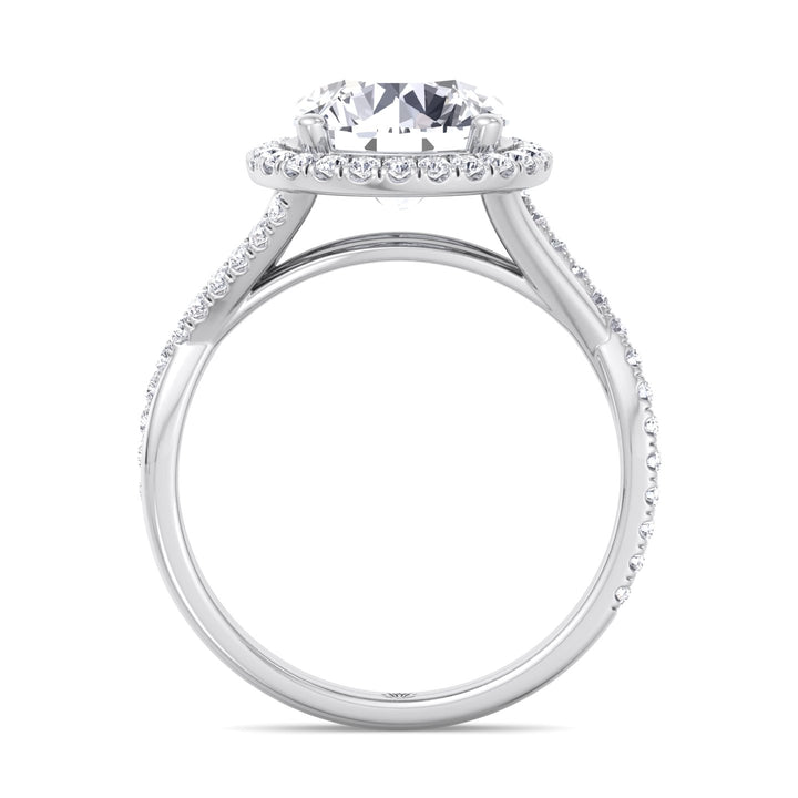 Round Cut Halo Engagement Ring with Twist Band