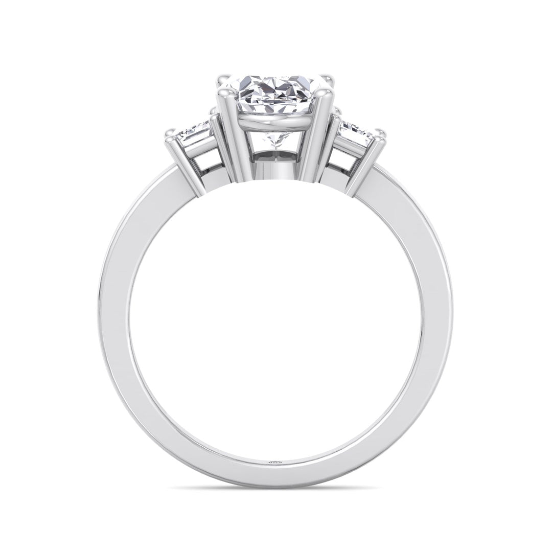 Oval Cut Engagement Ring with Emerald Side Stones