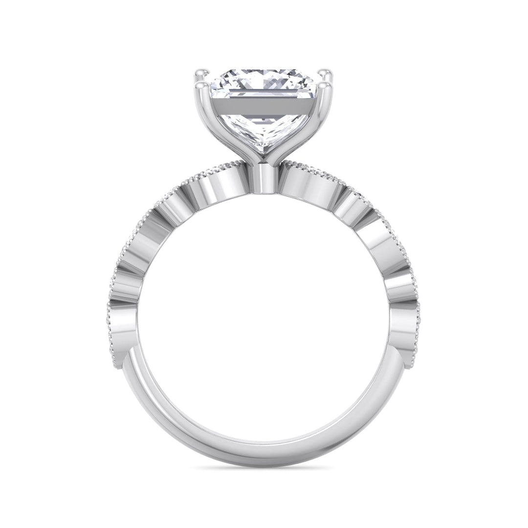 Princess Cut Engagement Ring With Detailed Sidestones