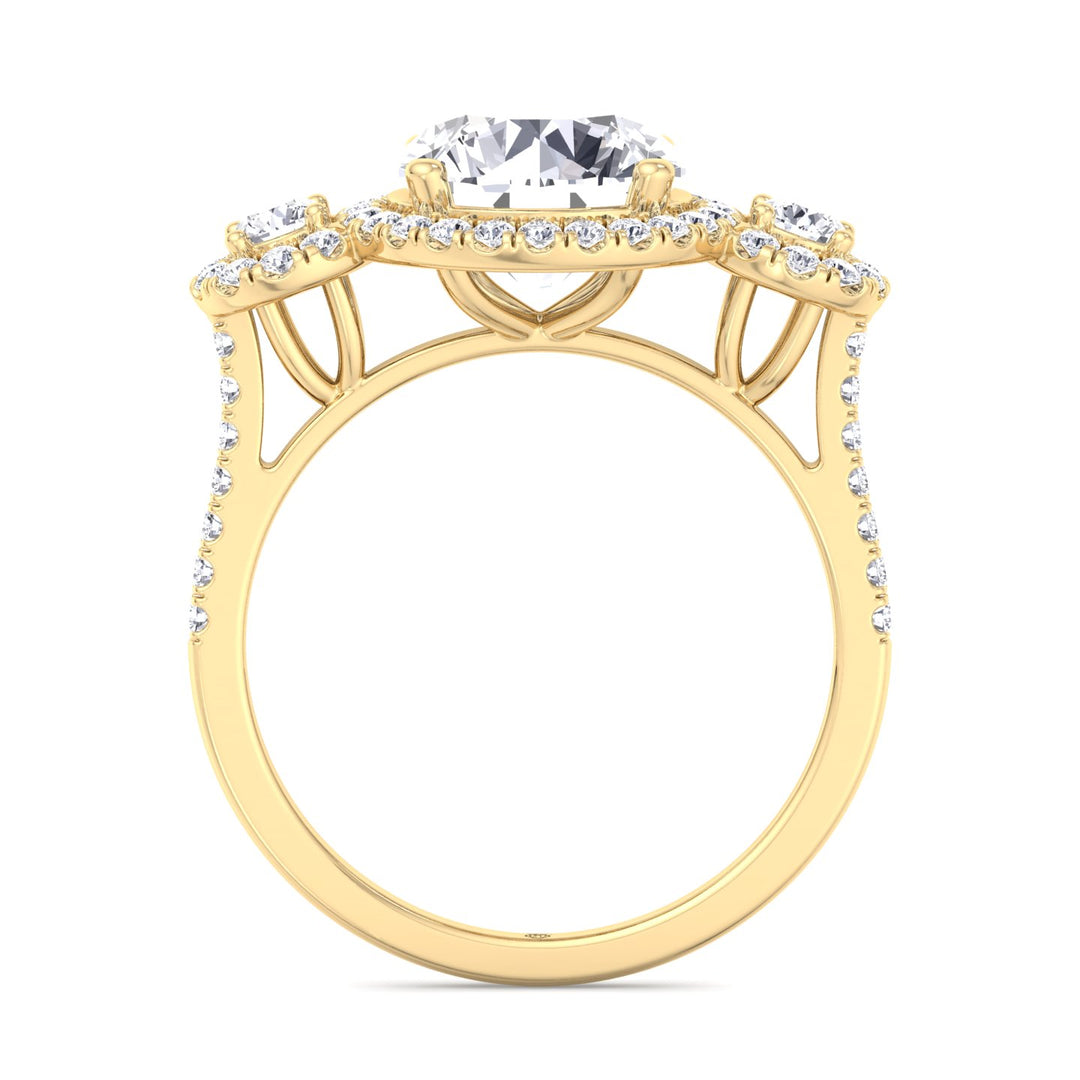 Round Cut Triple Halo Ring with Sidestones